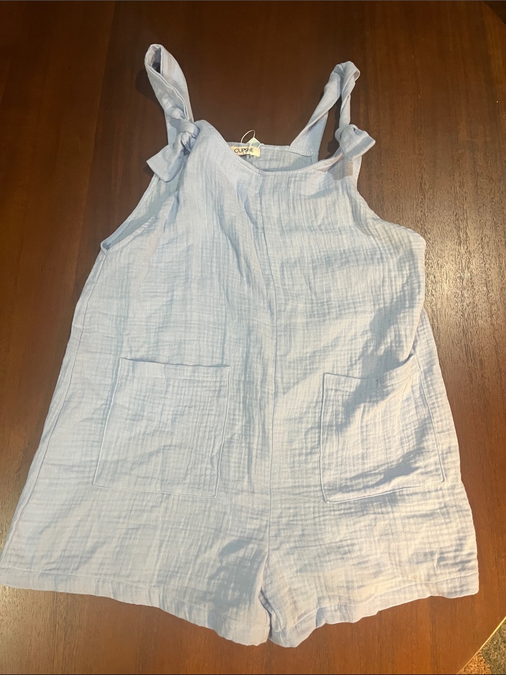 Cupshe Light Blue Gauze Tie-Strap Romper